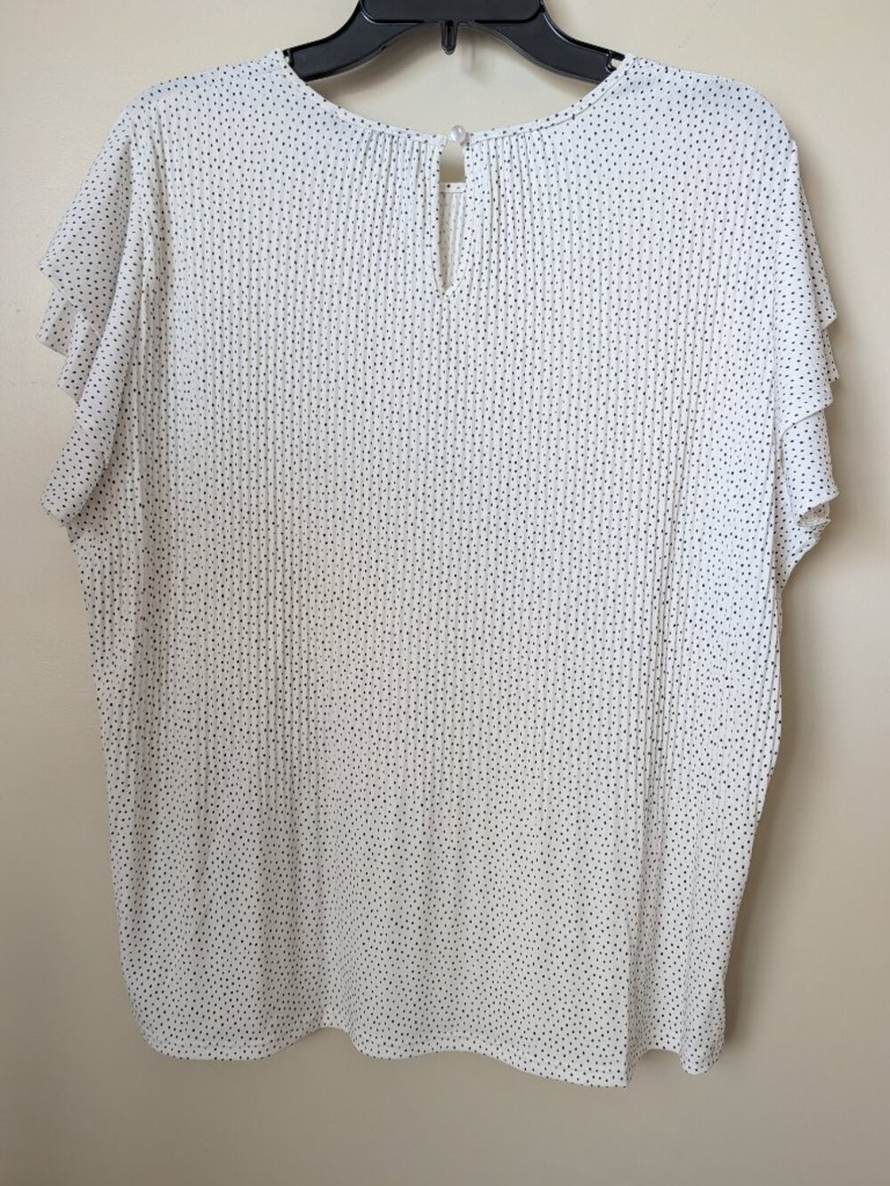 Adrianna Papell White Polka Dot Blouse Size L | Ruffle Sleeve Scoop Neck Top - Picture 2 of 6